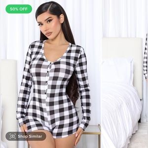 Plaid Pj Onsie Romper (black and white)